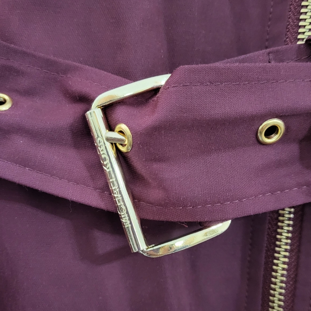 MICHAEL KORS Asymmetrical Zip Mid Length Trech Coat with Hood Maroon M - Picture 8 of 10